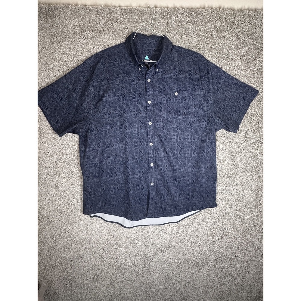 ANGLR Men's Short Sleeve Block Button Down Shirts‎ Size XXL Blue Stretch Casual